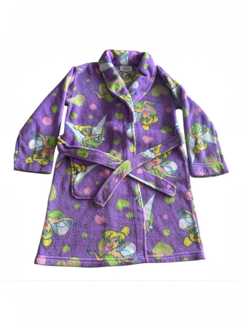 Disney Fairies Tinker Bell Girls Robe Size 7/8 Purple Fleece Y2K Bathrobe Tie